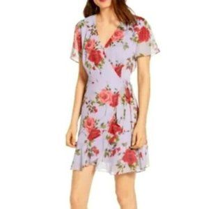 All In Favor Floral Purple Short Sleeve Mini Wrap Dress